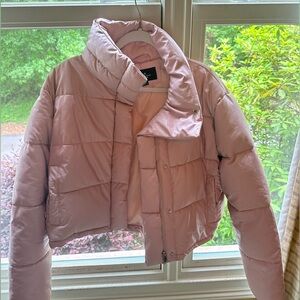 Pink cropped LA Coalition XL Puffer Coat